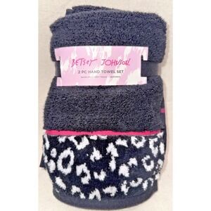 NEW Betsey Johnson 2 Pc Hand Towel Set Black Leopard 100% Cotton Qty Discount